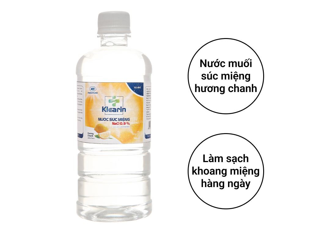 Nước súc miệng NaCl 0,9% KLEARIN (Hương chanh), chai 550ml, T/24